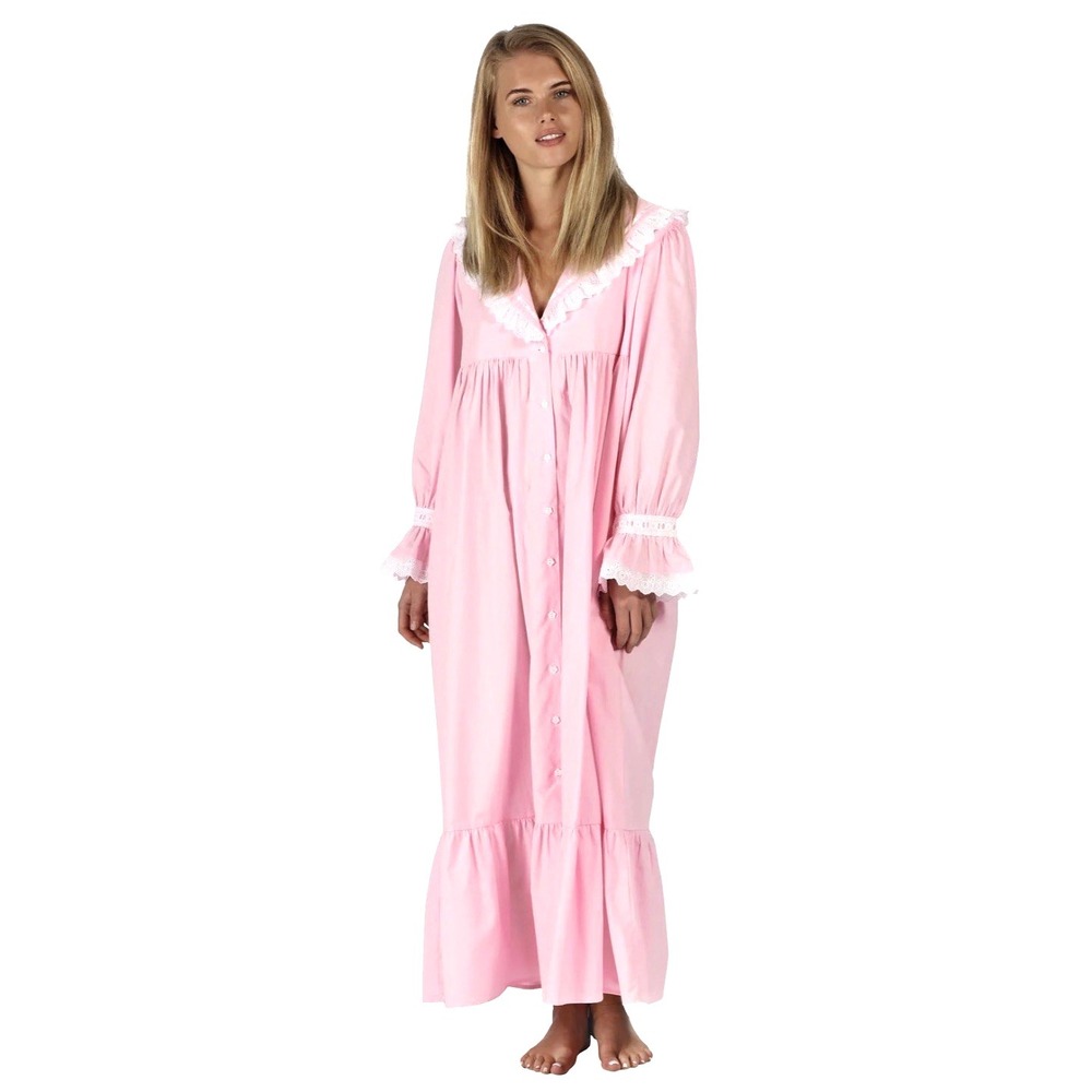 The 1 for U Amelia Pink Cotton Nightgown Small Victorian Long Sleeves Pockets